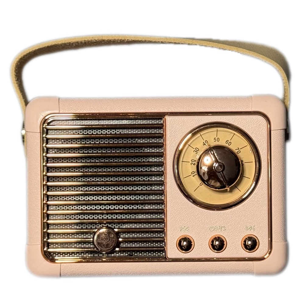 Portable Retro-Style Bluetooth Speaker Radio in Pink with Rose Gold Accents